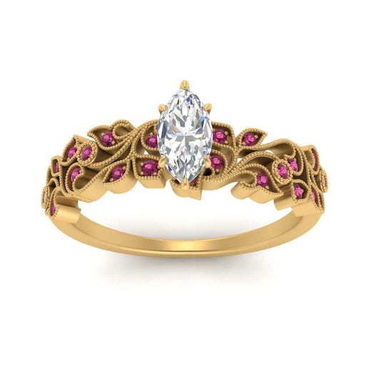 Filigree Wide Band Marquise Diamond Ring