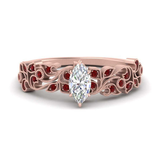 Filigree Wide Band Marquise Diamond Ring