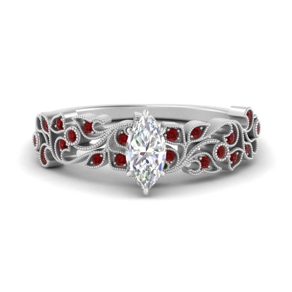 Marquise Cut Filigree Wide Band Engagement Ring