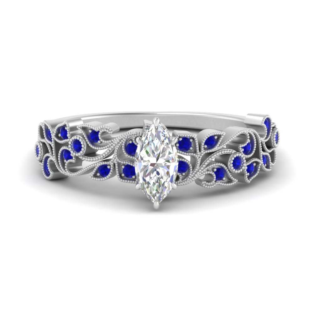 Filigree Wide Band Marquise Diamond Ring