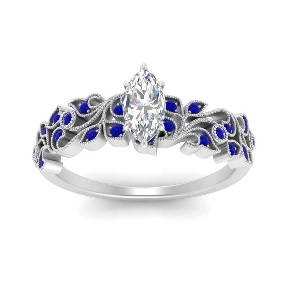 Marquise Cut Filigree Wide Band Engagement Ring