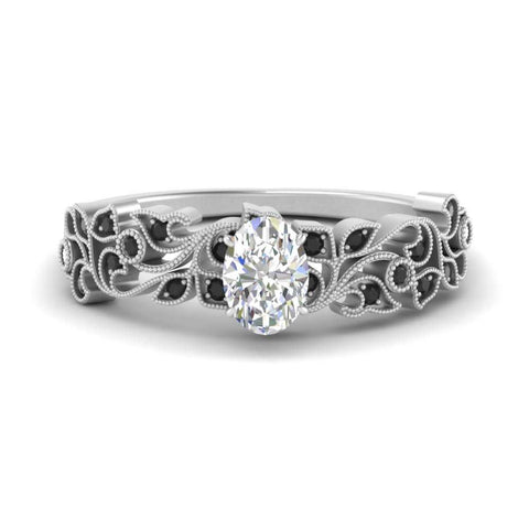 Oval Shaped Filigree Wide Band Engagement Ring