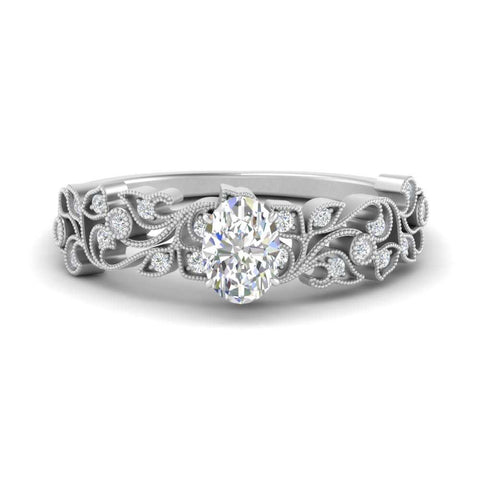 Oval Shaped Filigree Wide Band Engagement Ring