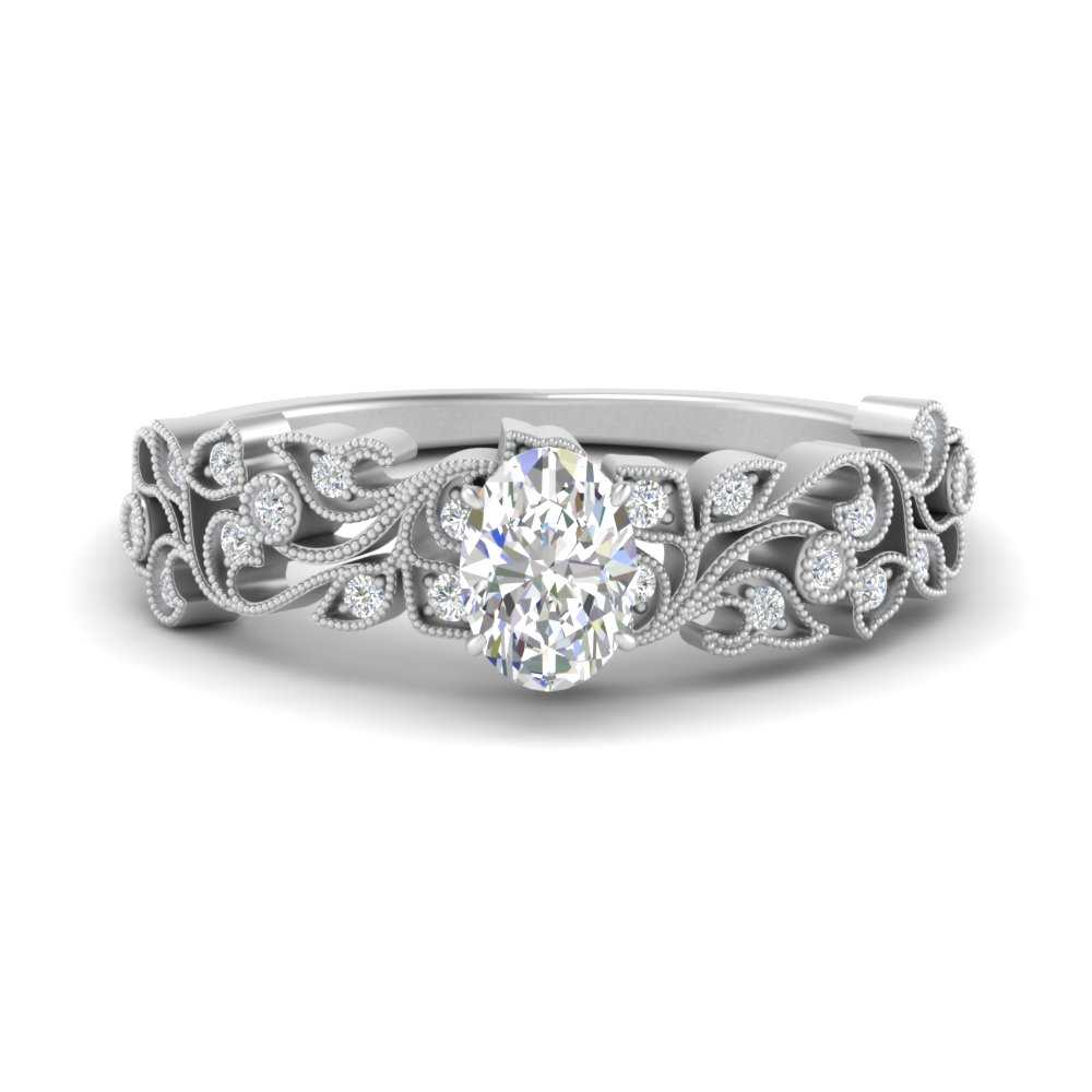 Filigree Wide Band Oval Diamond Ring