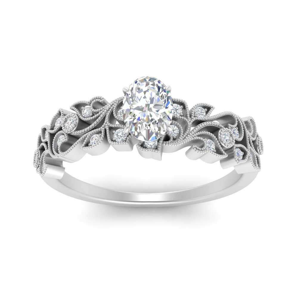 Filigree Wide Band Oval Diamond Ring