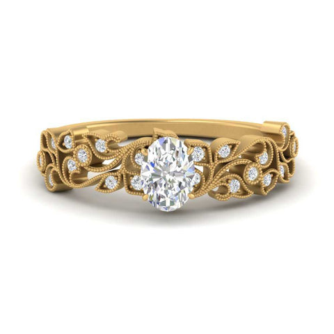 Oval Shaped Filigree Wide Band Engagement Ring
