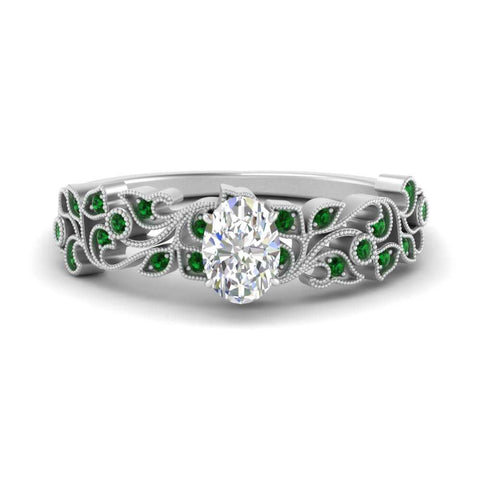 Oval Shaped Filigree Wide Band Engagement Ring