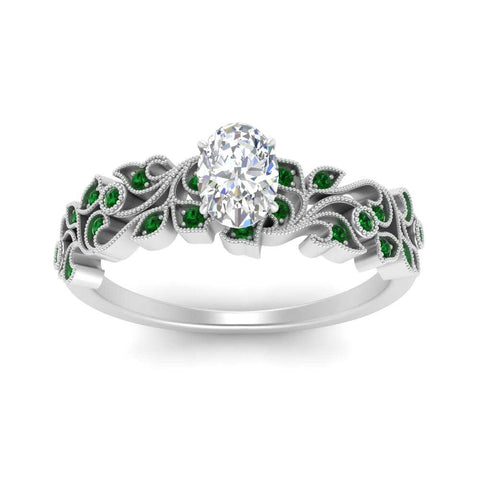 Oval Shaped Filigree Wide Band Engagement Ring