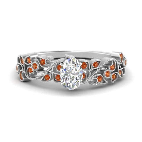 Oval Shaped Filigree Wide Band Engagement Ring