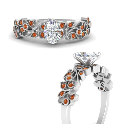 Oval Shaped Filigree Wide Band Engagement Ring