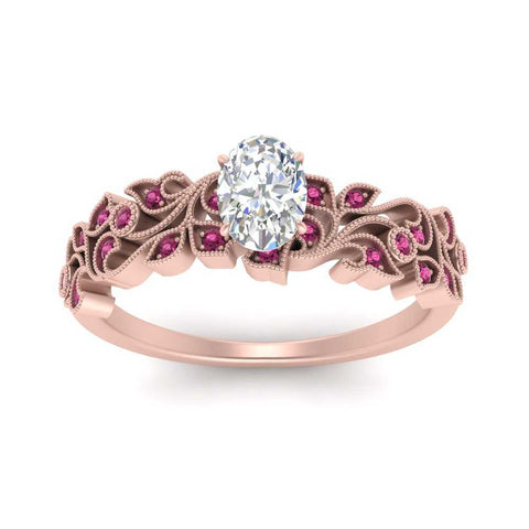 Oval Shaped Filigree Wide Band Engagement Ring