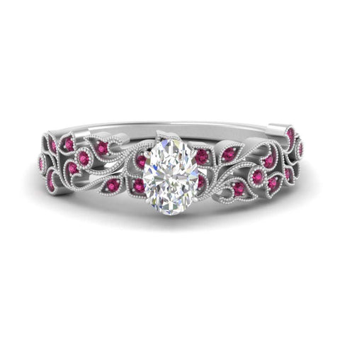 Oval Shaped Filigree Wide Band Engagement Ring