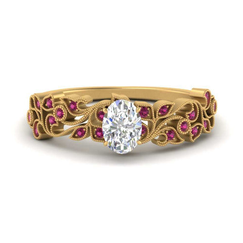 Oval Shaped Filigree Wide Band Engagement Ring