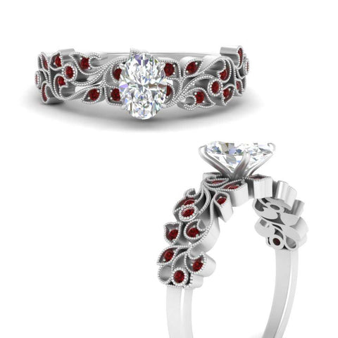Oval Shaped Filigree Wide Band Engagement Ring
