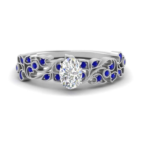 Oval Shaped Filigree Wide Band Engagement Ring