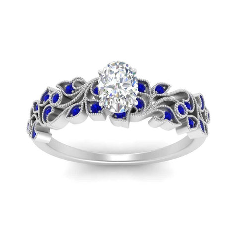 Oval Shaped Filigree Wide Band Engagement Ring