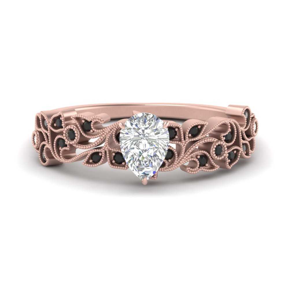 Pear Shaped Filigree Wide Band Engagement Ring