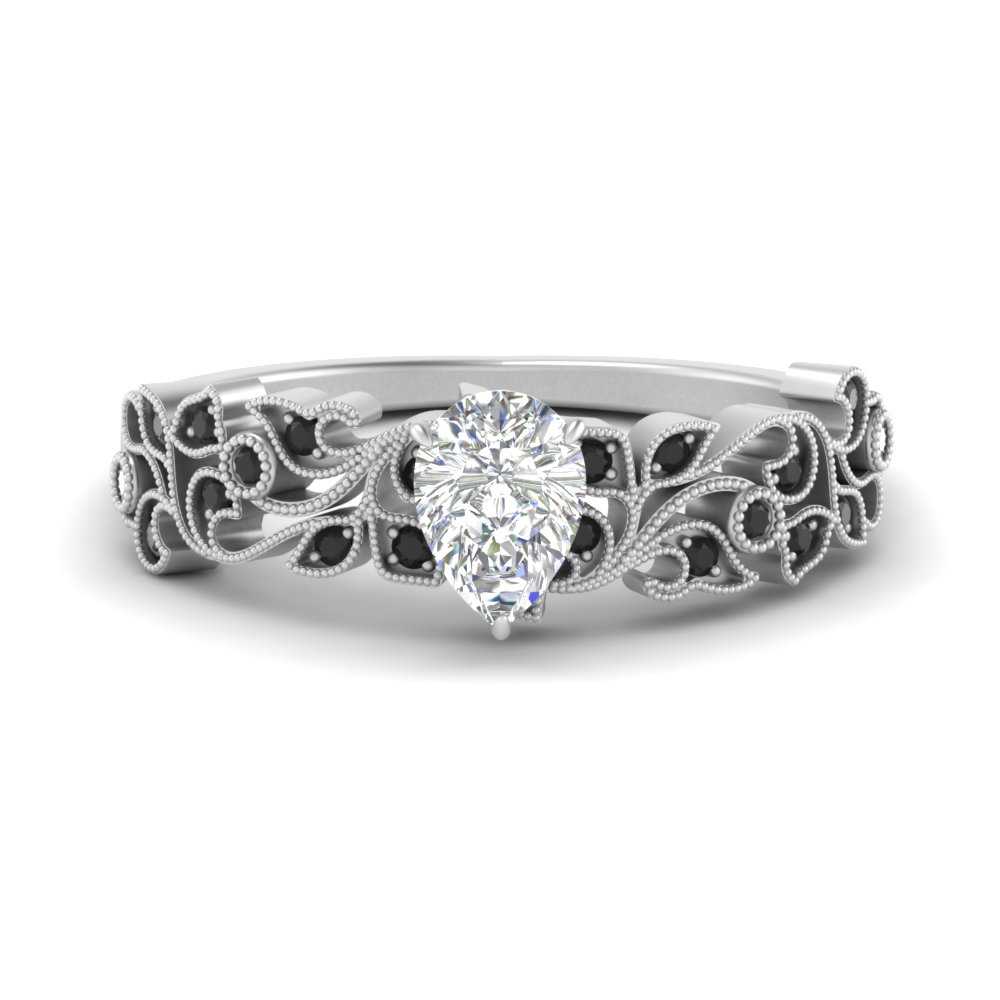 Filigree Wide Band Pear Diamond Ring