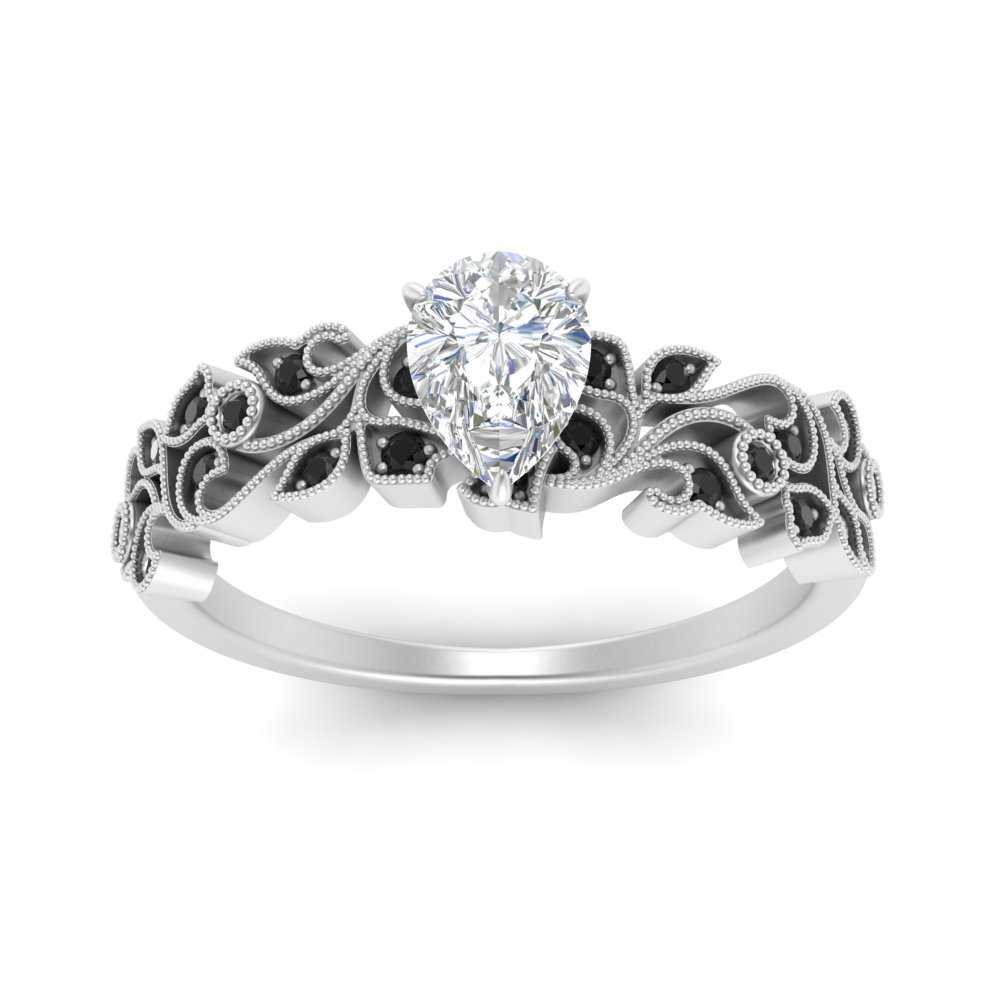 Pear Shaped Filigree Wide Band Engagement Ring