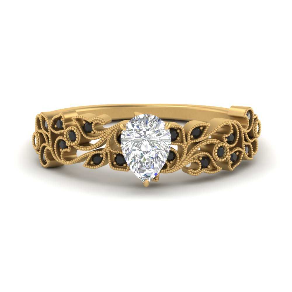 Pear Shaped Filigree Wide Band Engagement Ring