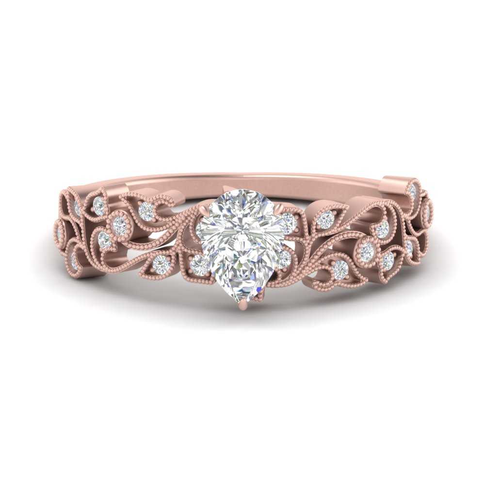 Pear Shaped Filigree Wide Band Engagement Ring