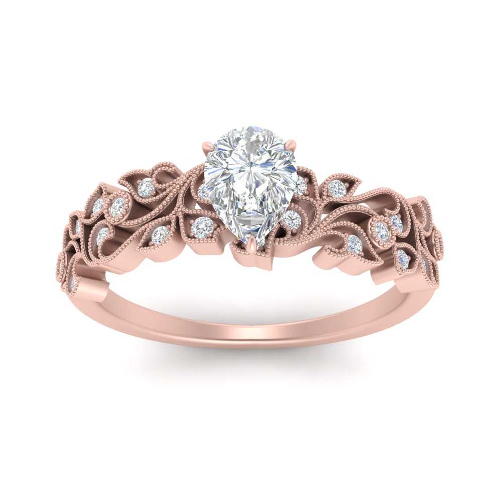 Filigree Wide Band Pear Diamond Ring