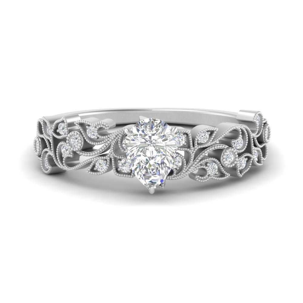 Pear Shaped Filigree Wide Band Engagement Ring