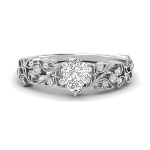 Filigree Wide Band Pear Diamond Ring