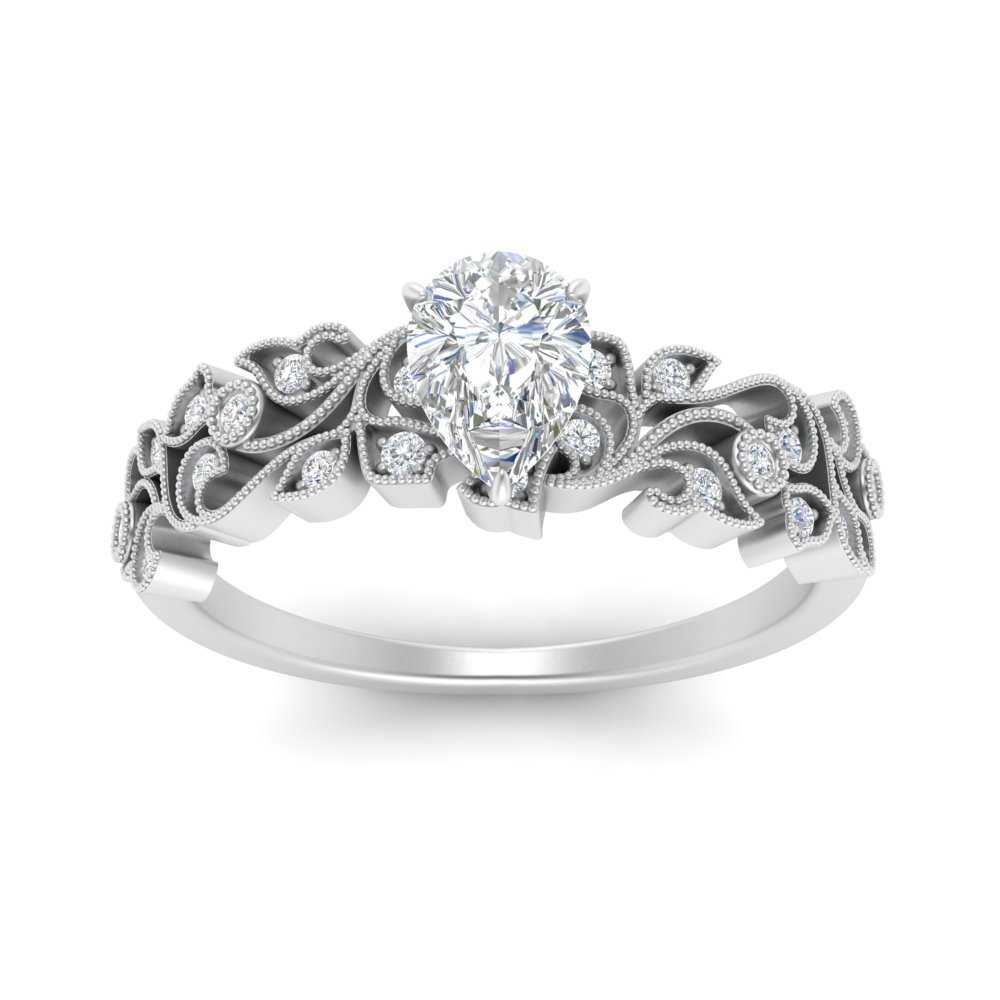Pear Shaped Filigree Wide Band Engagement Ring