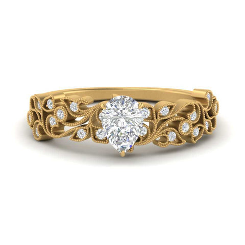 Pear Shaped Filigree Wide Band Engagement Ring