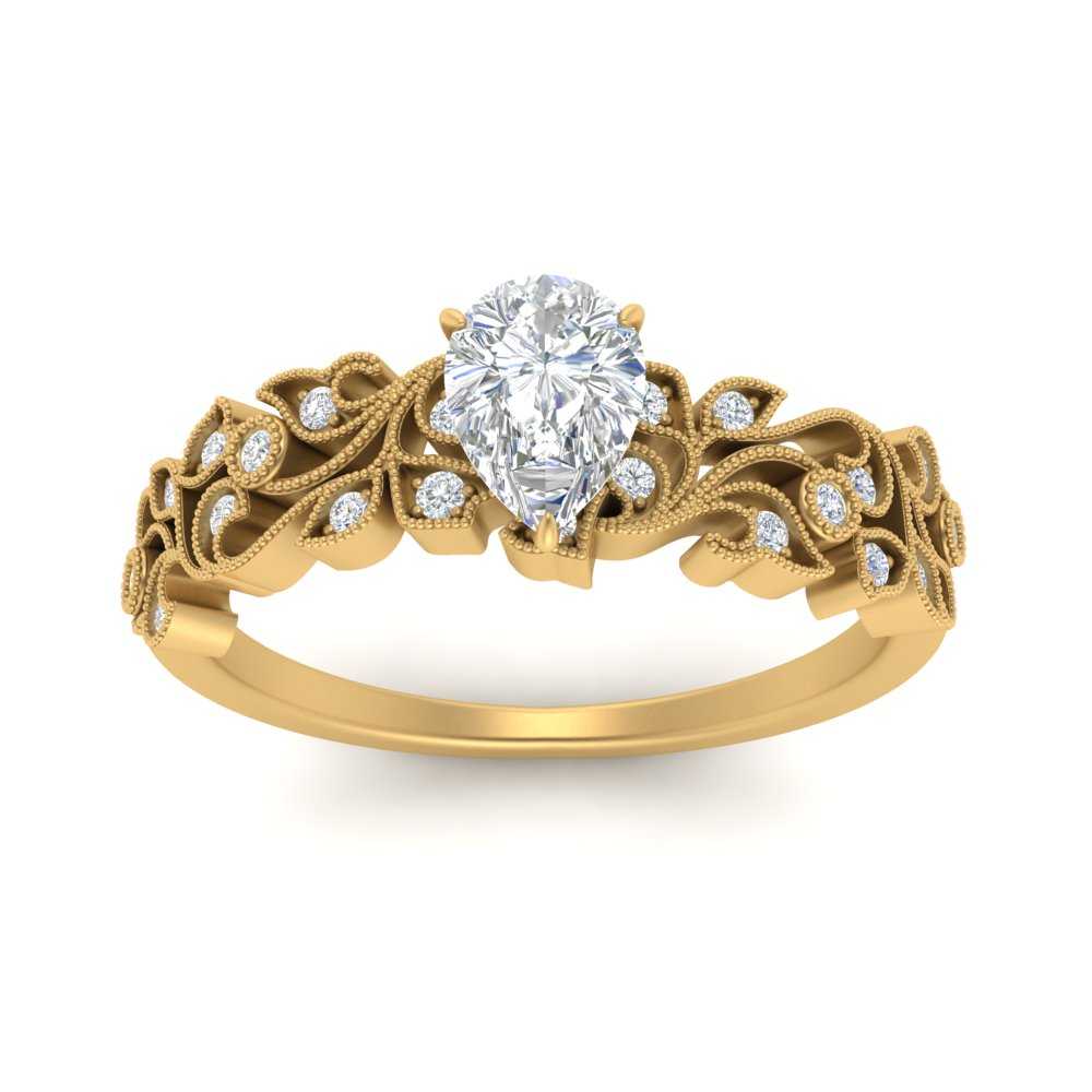 Filigree Wide Band Pear Diamond Ring