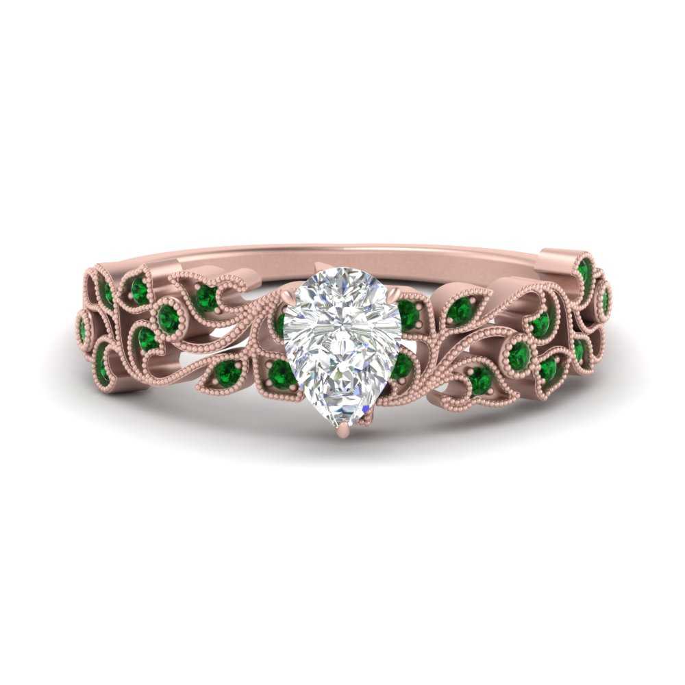 Pear Shaped Filigree Wide Band Engagement Ring