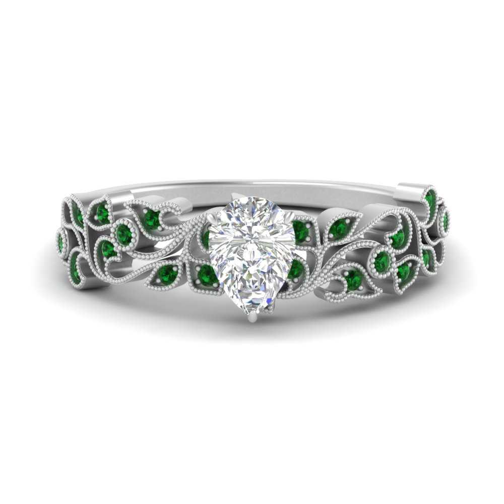 Filigree Wide Band Pear Diamond Ring