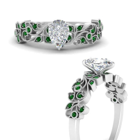 Pear Shaped Filigree Wide Band Engagement Ring