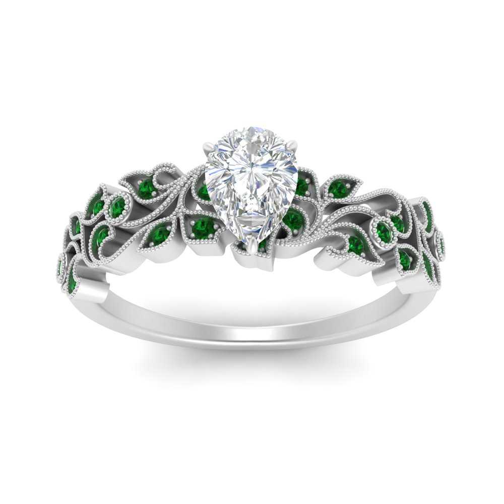 Pear Shaped Filigree Wide Band Engagement Ring