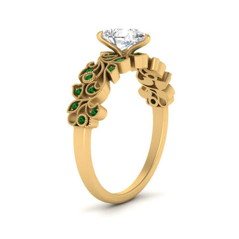 Pear Shaped Filigree Wide Band Engagement Ring