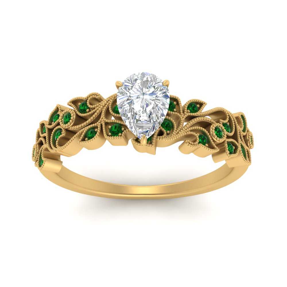 Filigree Wide Band Pear Diamond Ring