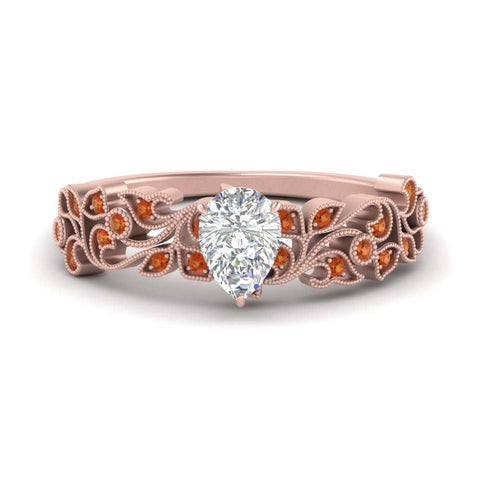 Pear Shaped Filigree Wide Band Engagement Ring