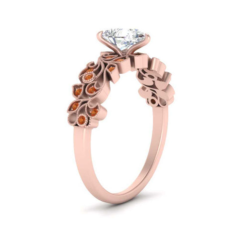 Pear Shaped Filigree Wide Band Engagement Ring