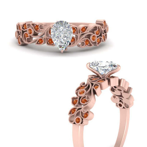 Pear Shaped Filigree Wide Band Engagement Ring