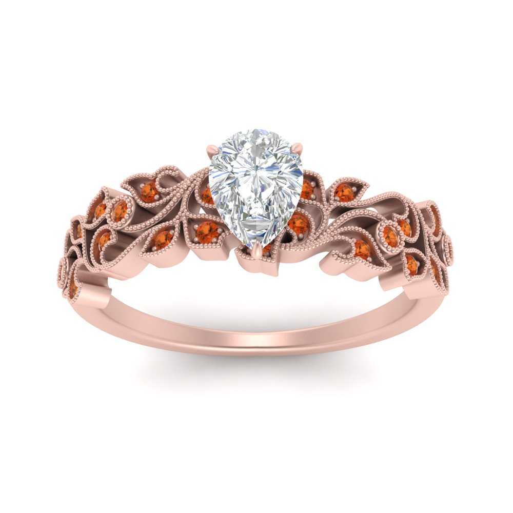 Filigree Wide Band Pear Diamond Ring