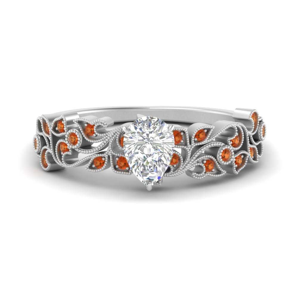 Pear Shaped Filigree Wide Band Engagement Ring