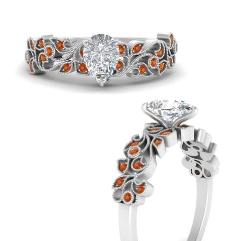 Pear Shaped Filigree Wide Band Engagement Ring
