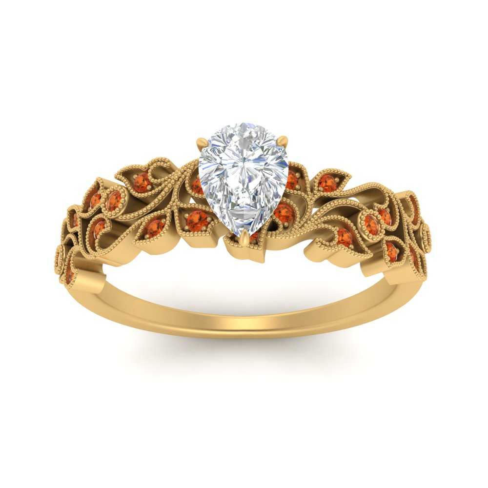 Pear Shaped Filigree Wide Band Engagement Ring