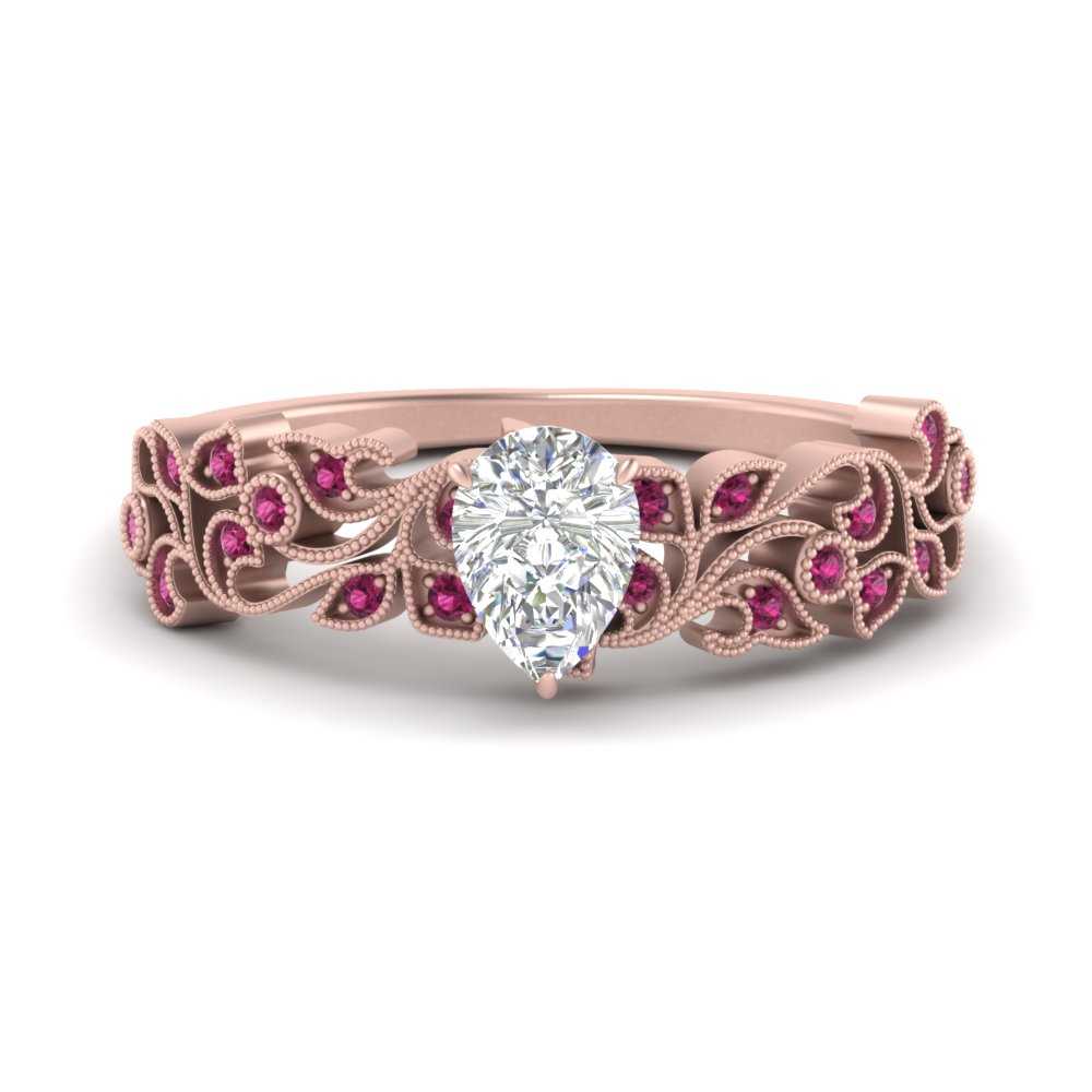Filigree Wide Band Pear Diamond Ring