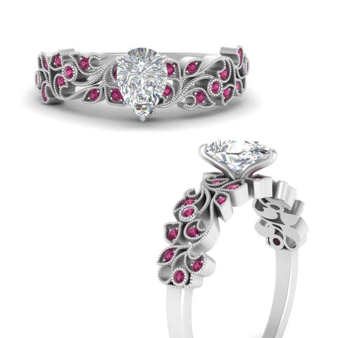 Pear Shaped Filigree Wide Band Engagement Ring