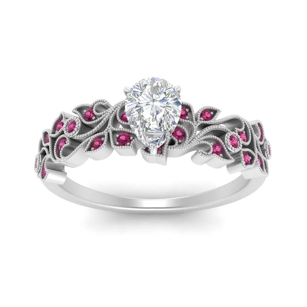 Filigree Wide Band Pear Diamond Ring
