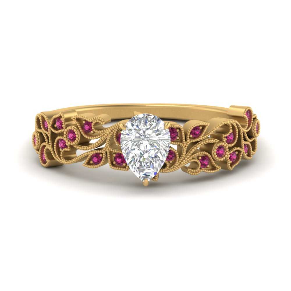 Filigree Wide Band Pear Diamond Ring