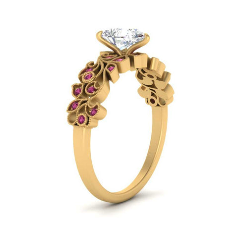 Pear Shaped Filigree Wide Band Engagement Ring