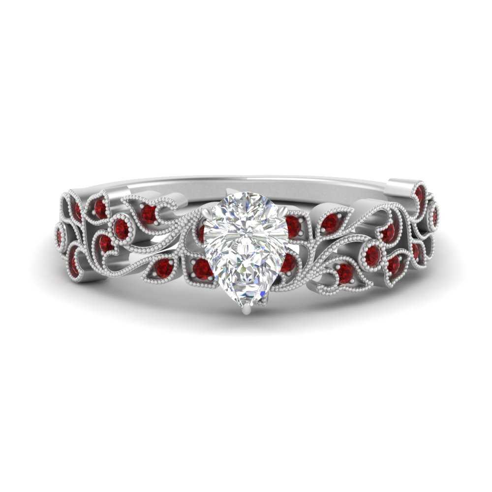 Pear Shaped Filigree Wide Band Engagement Ring
